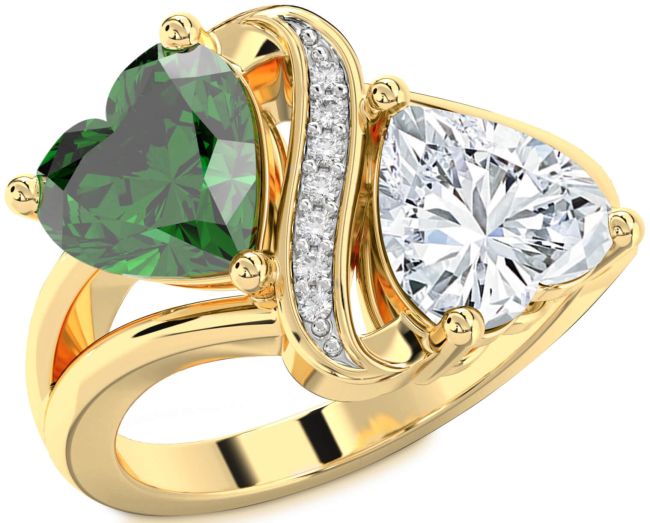 Diamond Gold Silver Two Heart Promise Ring