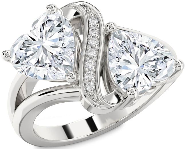 Diamond Platinum Two Heart Ring