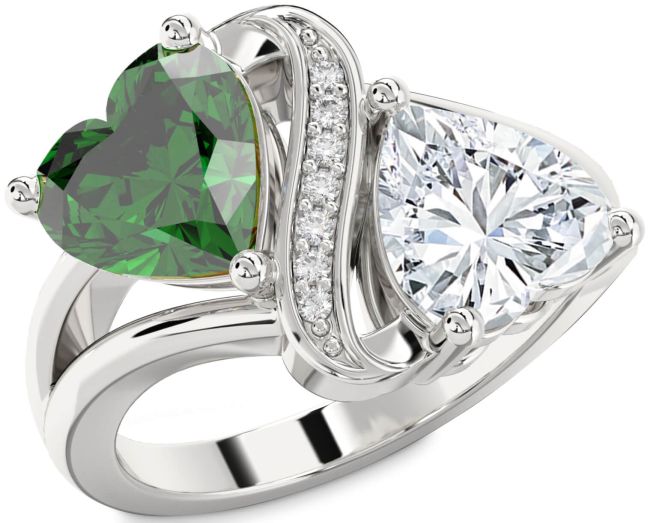 Diamond Silver Two Heart Promise Ring