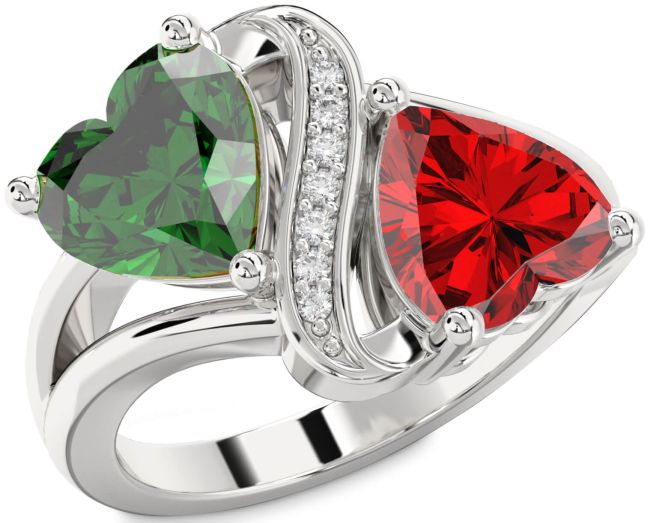 Diamond Silver Two Heart Promise Ring