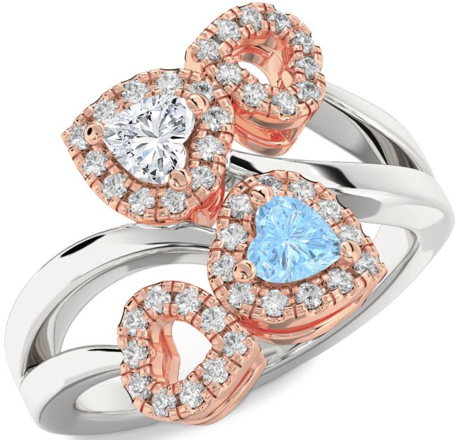 Diamond Platinum & Rose Gold Two Heart Promise Ring
