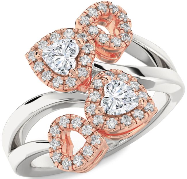 Diamond Platinum & Rose Gold Two Heart Ring