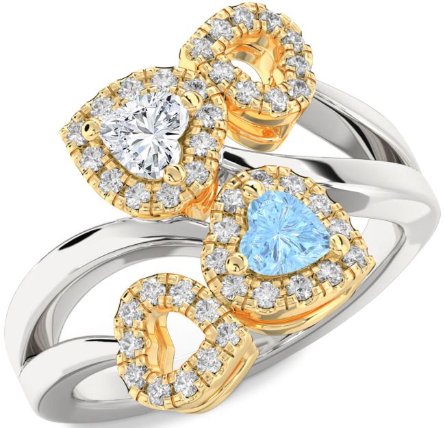 Diamond Platinum & Yellow Gold Two Heart Promise Ring