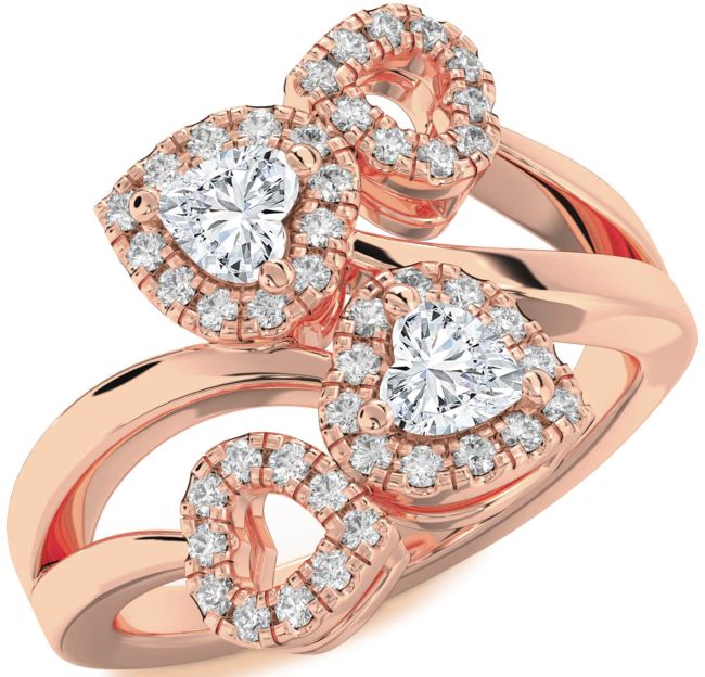 Diamond Rose Gold Two Heart Ring