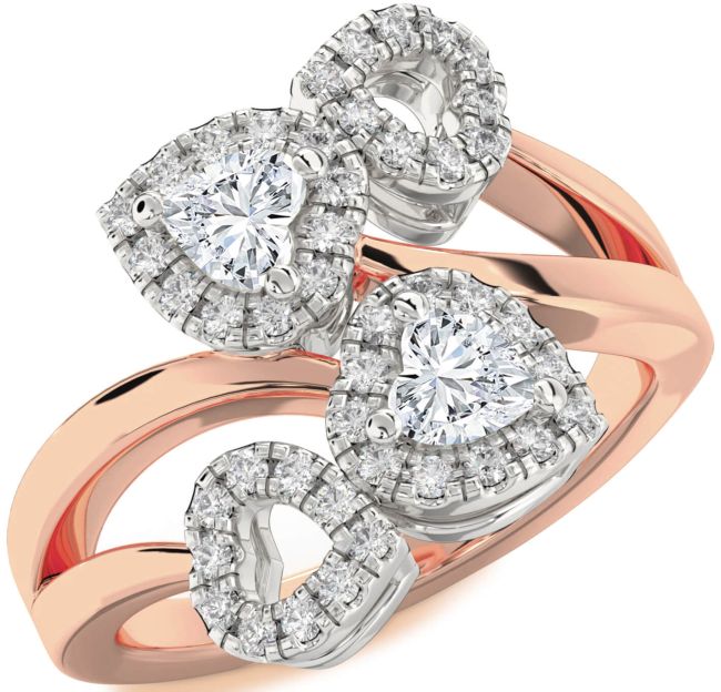 Diamond White Rose Gold Two Heart Ring