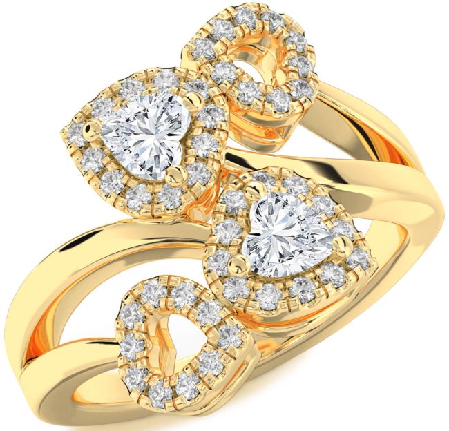 Diamond Gold Silver Two Heart Ring