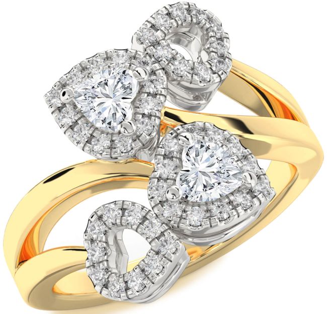 Diamond Gold Silver Two Heart Ring
