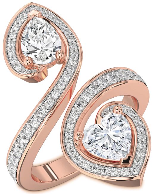 Diamond Rose Gold Heart Two Stone Pave Ring