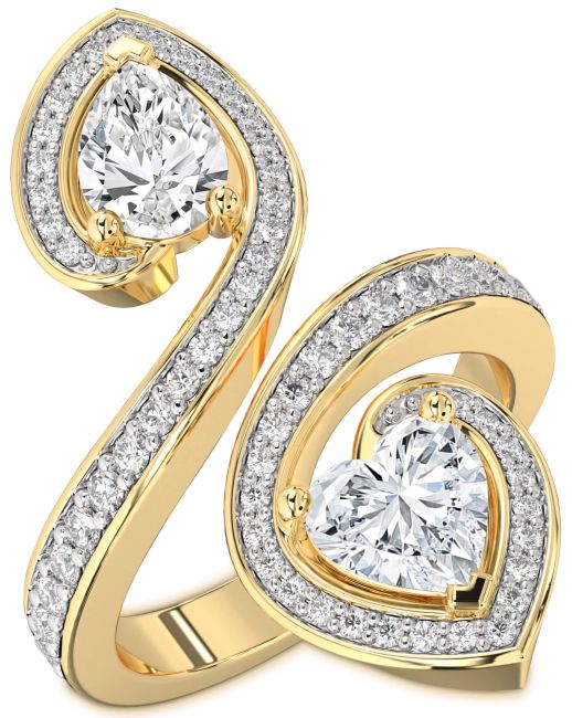 Diamond Gold Heart Two Stone Pave Ring