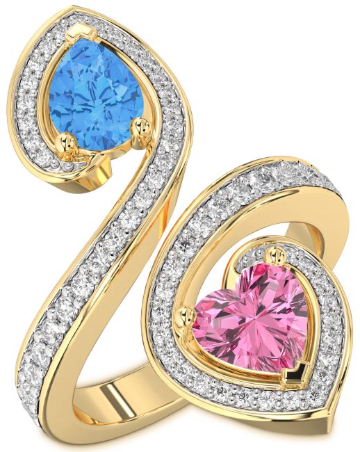 Diamond Gold Heart Two Stone Pave Promise Ring