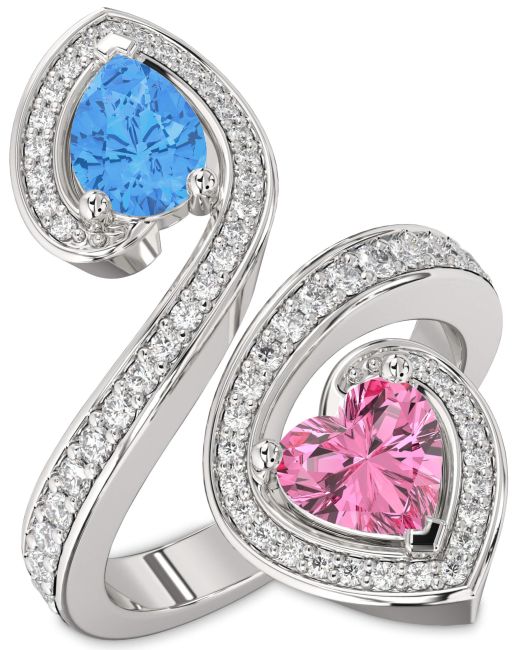 Diamond White Gold Heart Two Stone Pave Promise Ring