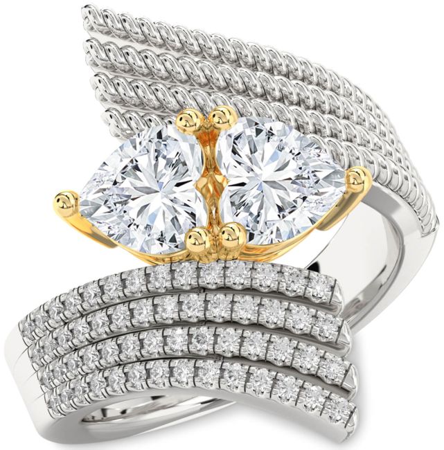 Diamond Platinum & Yellow Gold Two Heart Ring