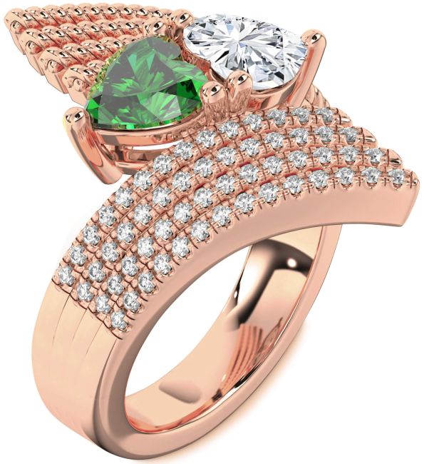 Diamond Rose Gold Silver Two Heart Promise Ring