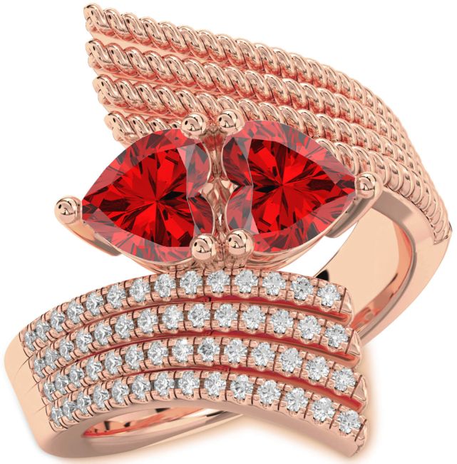 Diamond Ruby Rose Gold Two Heart Birthstone Ring