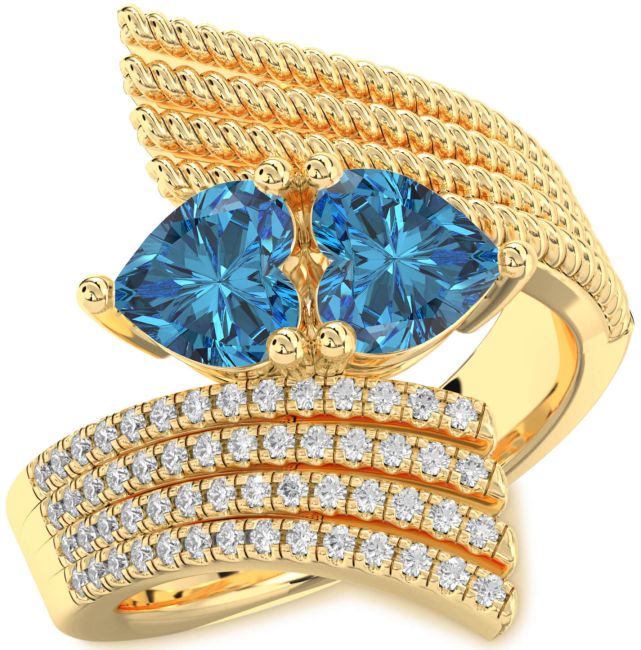Blue Diamond Gold Two Heart Ring