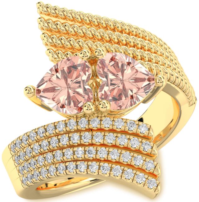 Diamond Morganite Gold Two Heart Ring