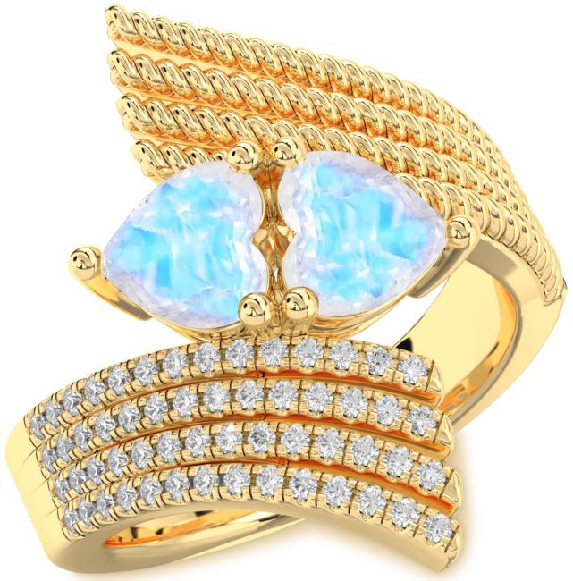 Diamond Moonstone Gold Two Heart Ring