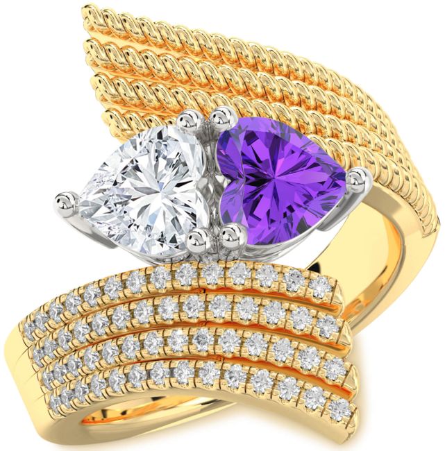 Diamond White Yellow Gold Two Heart Promise Ring