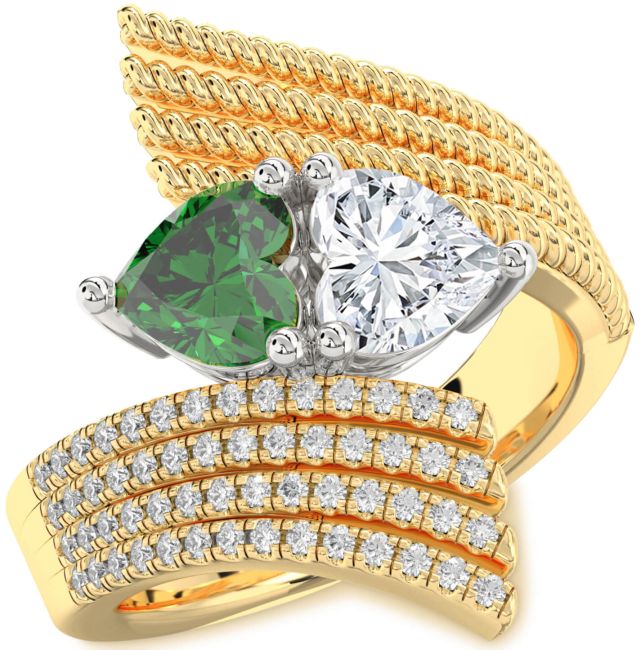 Diamond Gold Silver Two Heart Promise Ring