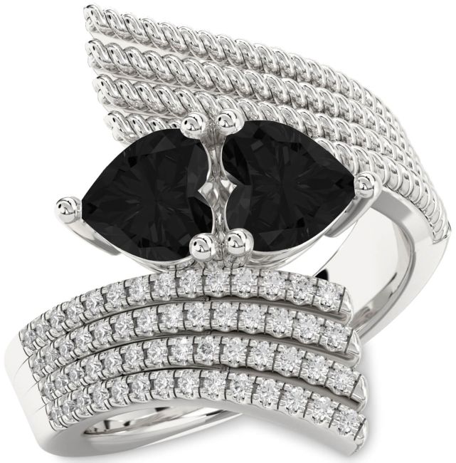 Black Diamond Silver Two Heart Ring