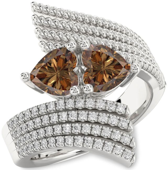 Chocolate Brown Diamond Silver Two Heart Ring