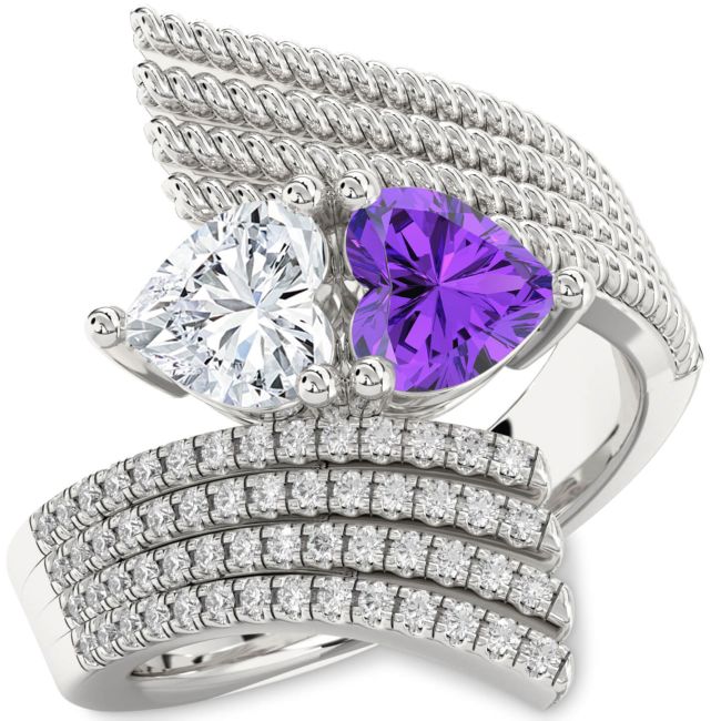 Diamond White Gold Two Heart Promise Ring