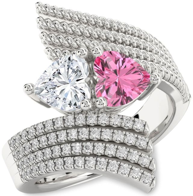 Diamond Silver Two Heart Promise Ring