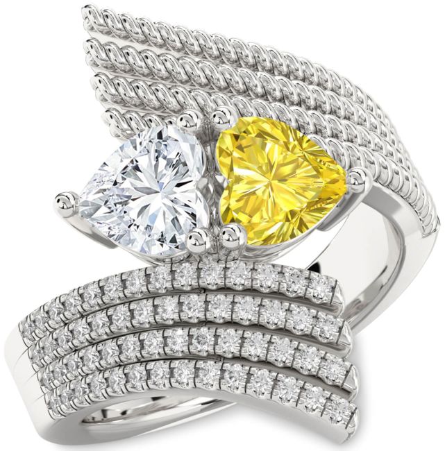 Diamond Silver Two Heart Promise Ring