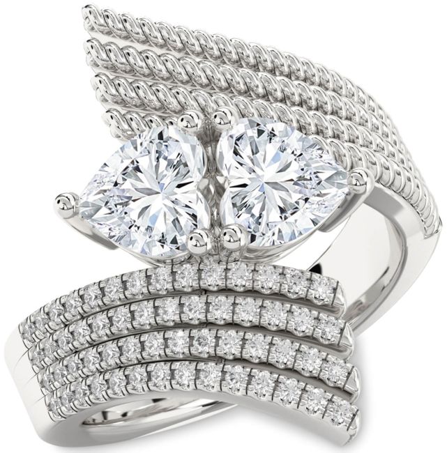 Diamond Platinum Two Heart Ring