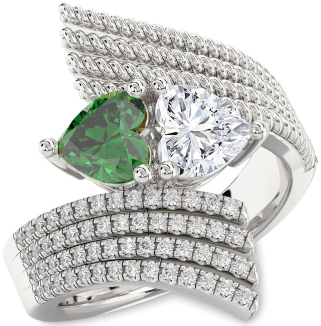 Diamond Silver Two Heart Promise Ring