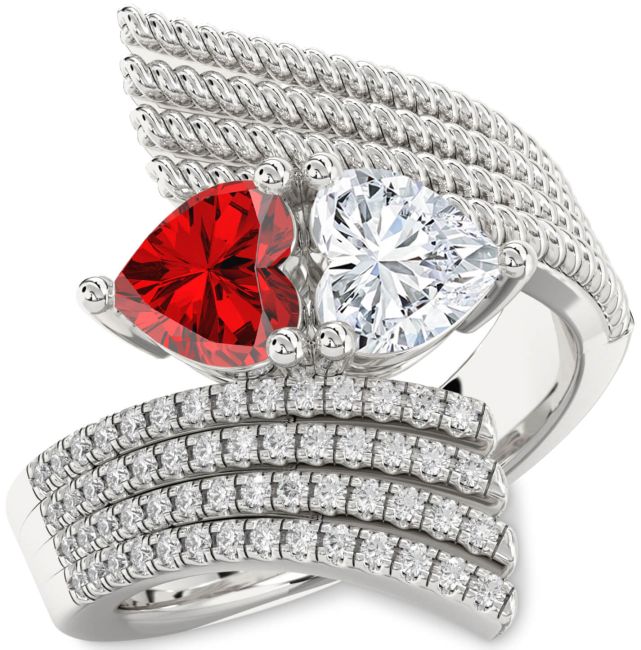 Diamond Silver Two Heart Promise Ring