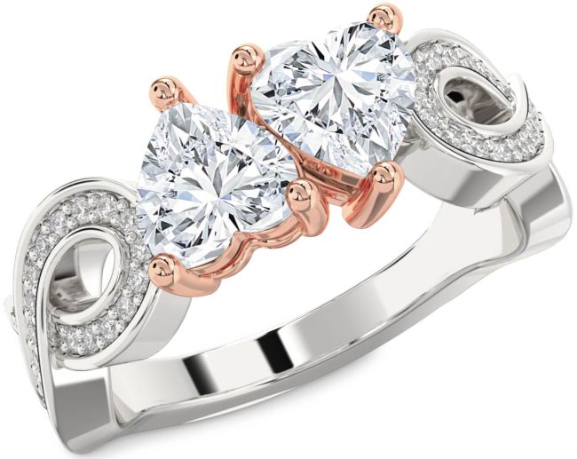 Diamond White Rose Gold Infinity Two Heart Ring
