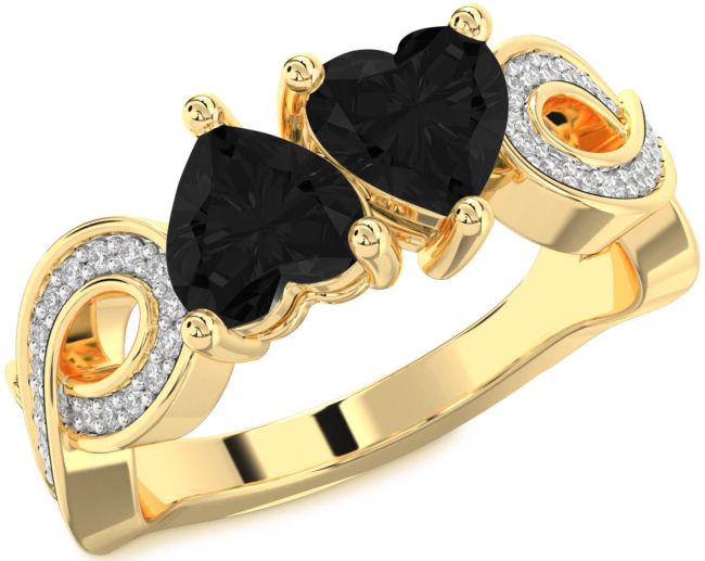 Black Diamond Gold Infinity Two Heart Ring