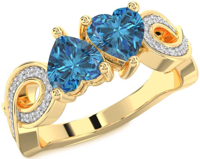 Blue Diamond Gold Silver Infinity Two Heart Ring