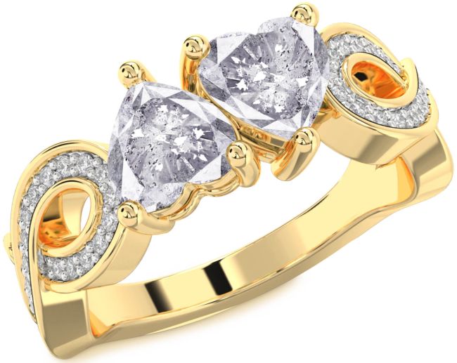 Salt & Pepper Diamond Gold Infinity Two Heart Ring