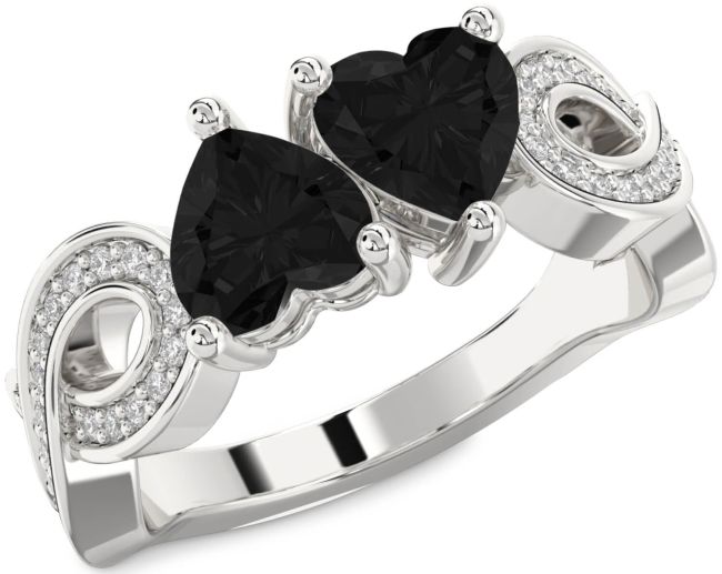 Black Diamond Silver Infinity Two Heart Ring