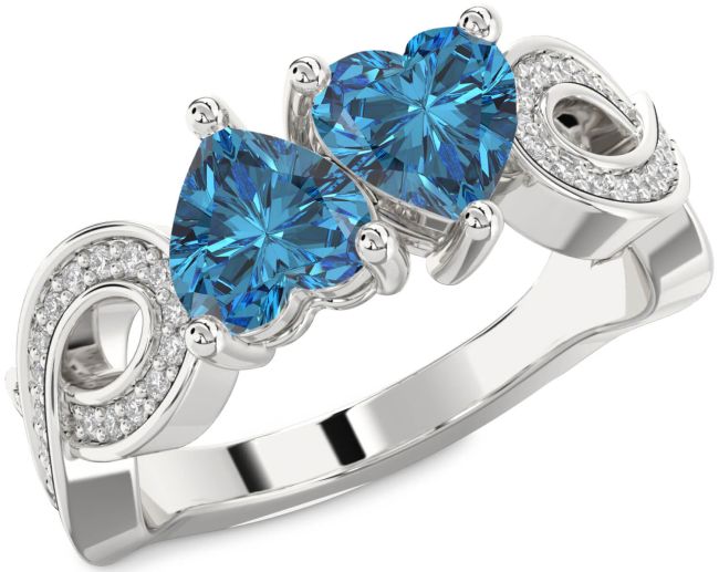 Blue Diamond Silver Infinity Two Heart Ring
