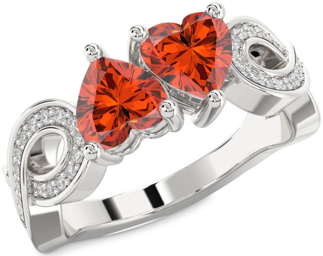 Diamond Fire Opal Silver Infinity Two Heart Ring