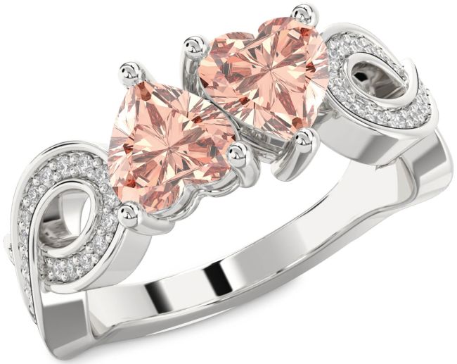 Diamond Morganite Silver Infinity Two Heart Ring