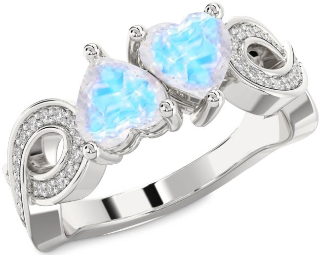 Diamond Moonstone Silver Infinity Two Heart Ring
