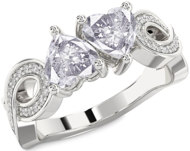 Salt & Pepper Diamond Silver Infinity Two Heart Ring