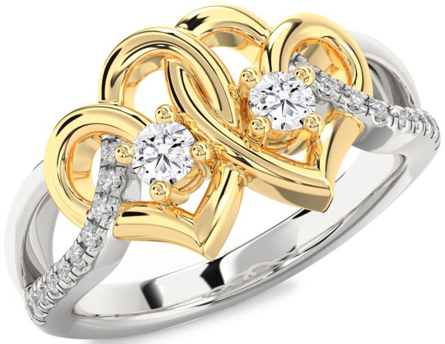 Diamond Silver & 10K gold Heart Two Stone Ring