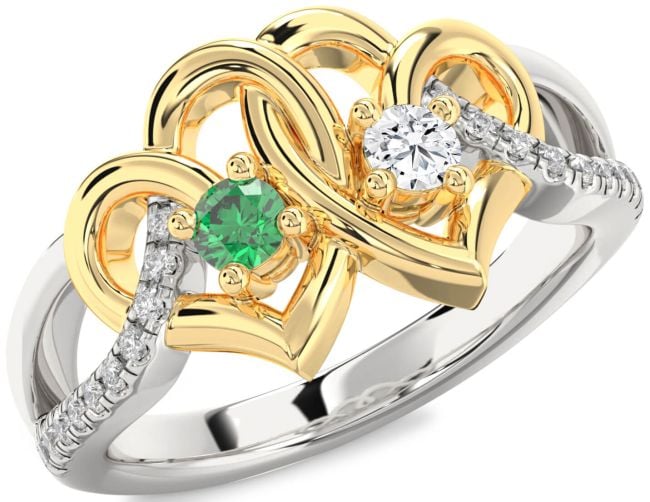 Diamond Silver & 10K gold Heart Two Stone Promise Ring