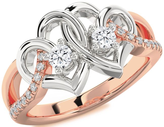 Diamond White Rose Gold Heart Two Stone Ring