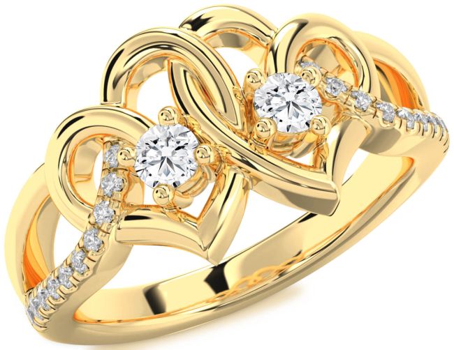 Diamond Gold Silver Heart Two Stone Ring