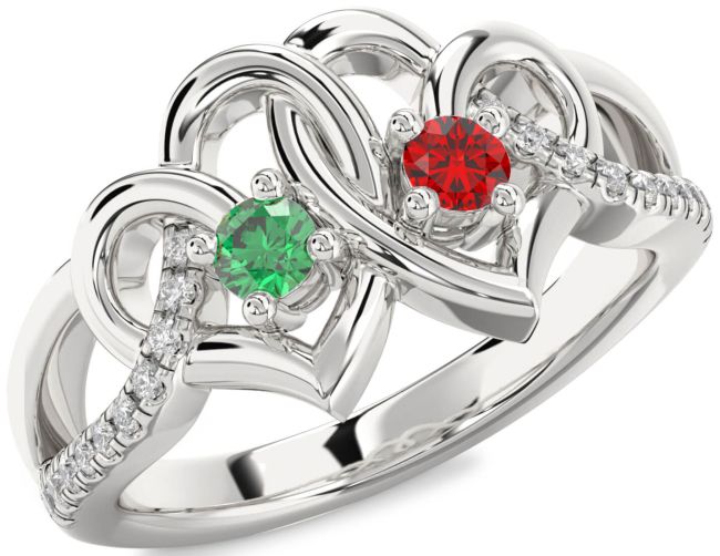 Diamond Silver Heart Two Stone Promise Ring