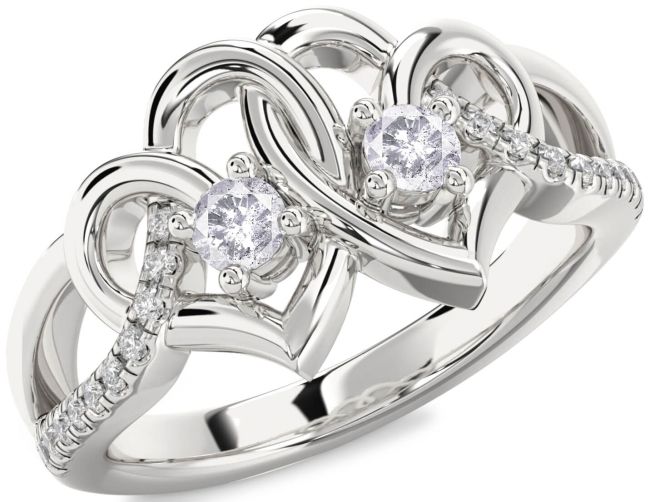Salt & Pepper Diamond Silver Heart Two Stone Ring