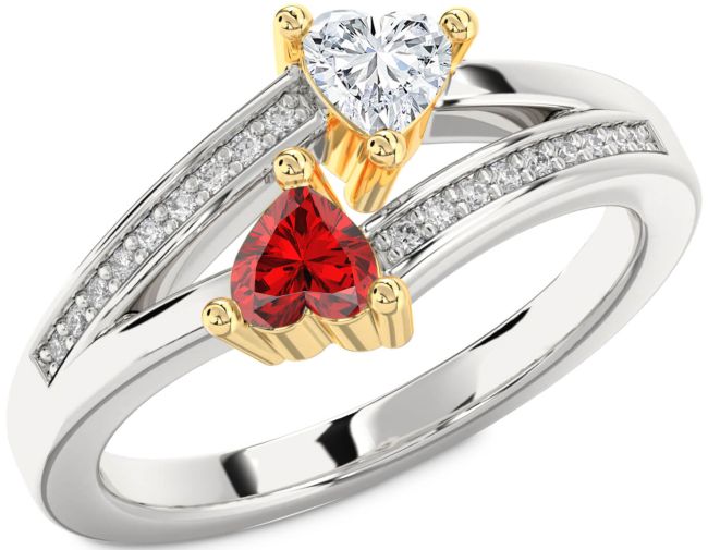 Diamond Silver & 10K gold Two Heart Promise Ring