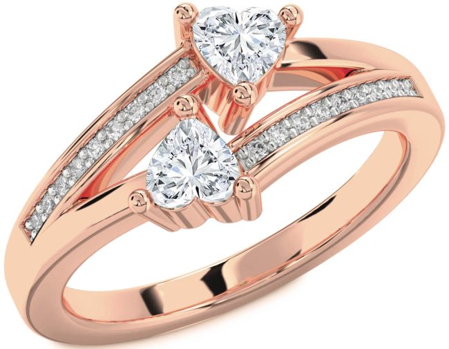 Diamond Rose Gold Two Heart Ring