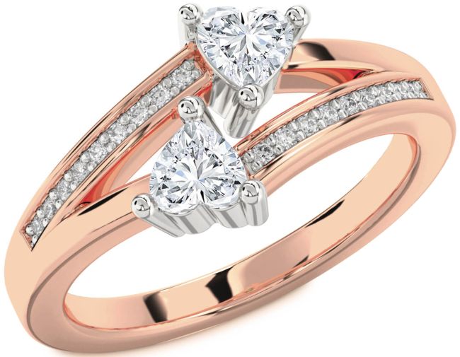 Diamond Rose Gold Silver Two Heart Ring